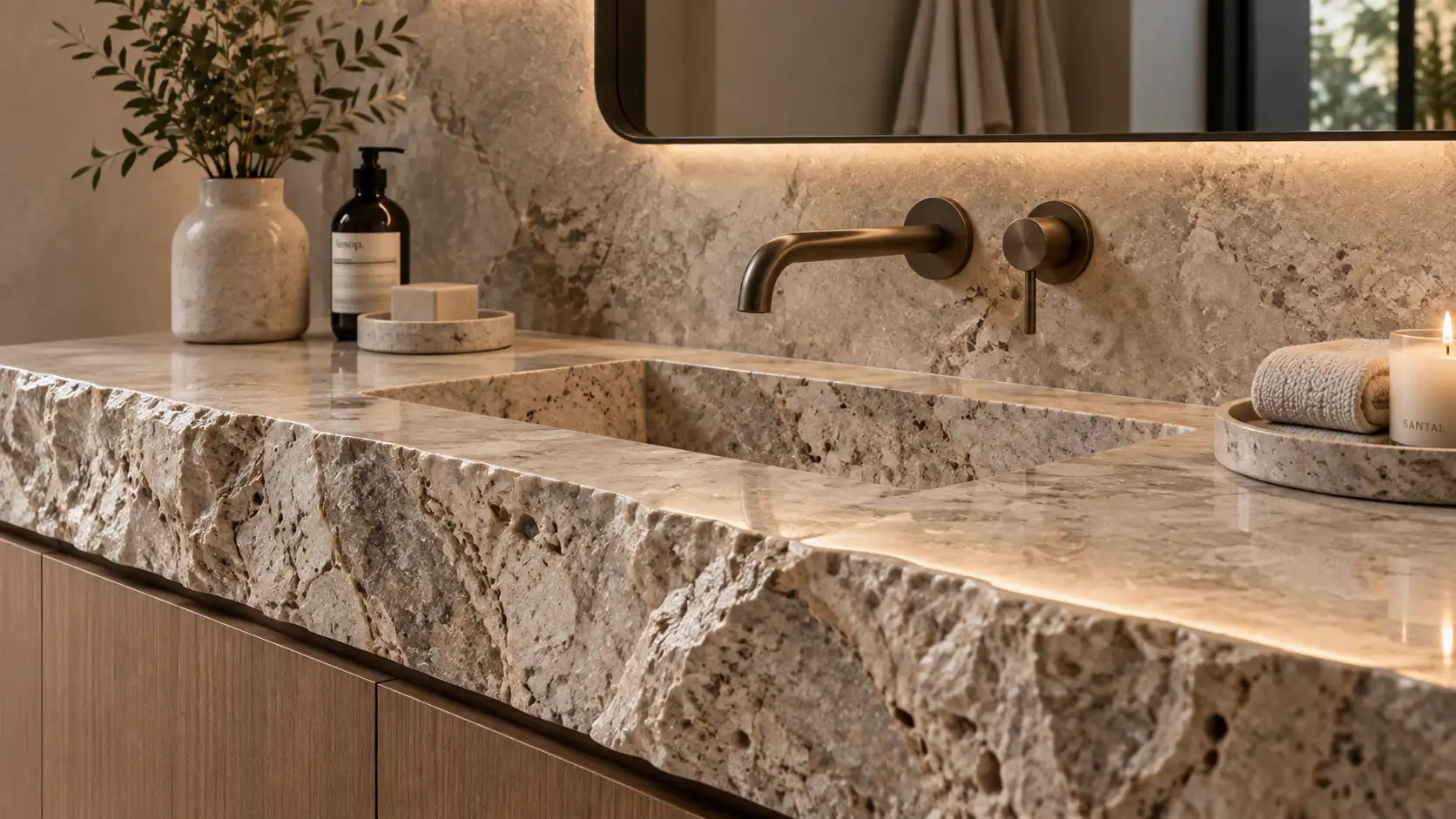 Gorgeous stone sink and bathroom stonework in Alexander NY