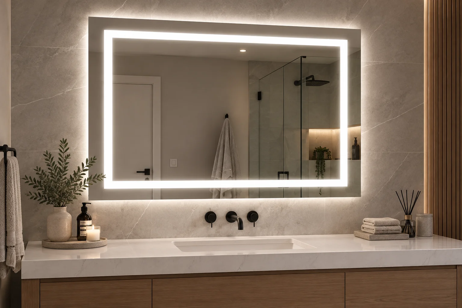 LED lit bathroom mirrors for a modern bathroom remodel