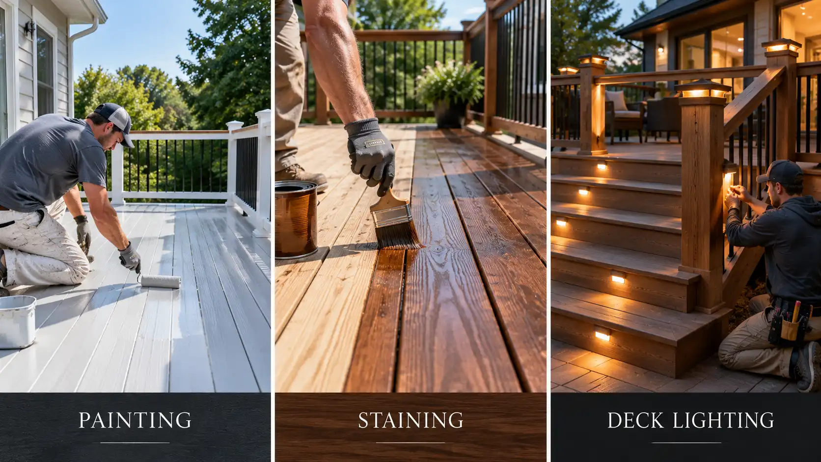 Painting staining and deck lighting installation by Day One Specialties in Alexander NY